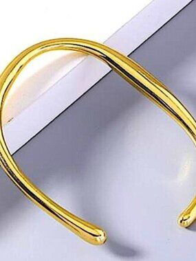 Gold Irregular Bangle Cuff Bracelet, Geometric, Asymmetric